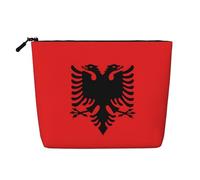 XZDLXJ Bolsa de maquillaje de una sola capa resistente al agua con diseño de bandera albanesa con cremallera para tus necesidades diarias o de viaje, color negro, talla única, Black, Talla única