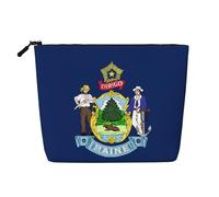 XZDLXJ Bolsa de maquillaje de una sola capa resistente al agua con diseño de bandera del estado de Maine con cremallera para tus necesidades diarias o de viaje, Negro -, Talla única