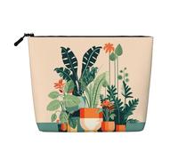 XZDLXJ Bolsa de maquillaje de una sola capa resistente al agua con diseño de dibujos animados de plantas verdes pequeñas con cremallera para tus necesidades diarias o de viaje, color negro, talla