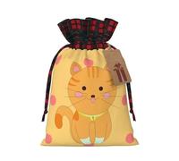 XZDLXJ Bonita bolsa de arpillera con cordón de gatito de dibujos animados con tela a cuadros y etiqueta de papel kraft, Black, M