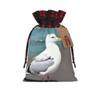 XZDLXJ Bonita bolsa de arpillera con cordón de gaviota con tela a cuadros y etiqueta de papel kraft