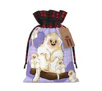 XZDLXJ Bonita bolsa de arpillera con cordón de mono dorado con tela a cuadros y etiqueta de papel kraft