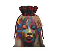 XZDLXJ Brushstrokes - Bolsa de arpillera con cordón con tela a cuadros y etiqueta de papel kraft, Black, M