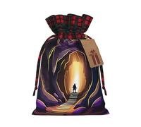 XZDLXJ ChillingCaverns - Bolsa de arpillera con cordón con tela a cuadros y etiqueta de papel kraft