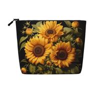 XZDLXJ Con la bolsa de maquillaje de una sola capa resistente al agua con diseño de girasol amarillo con cremallera para tus necesidades diarias o de viaje, color negro, talla única, Black, Talla