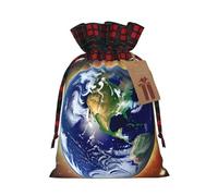 XZDLXJ Cosmic Earth - Bolsa de arpillera con cordón con tela a cuadros y etiqueta de papel kraft