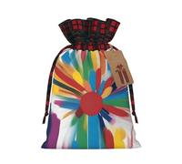 XZDLXJ Creative Strokes - Bolsa de arpillera con cordón con tela a cuadros y etiqueta de papel kraft