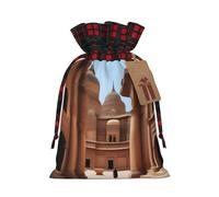 XZDLXJ Cultural Heritage - Bolsa de arpillera con cordón con tela a cuadros y etiqueta de papel kraft