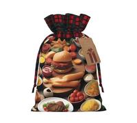 XZDLXJ Delicious Feast - Bolsa de arpillera con cordón con tela a cuadros y etiqueta de papel kraft