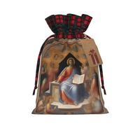 XZDLXJ Divine Frescoes - Bolsa de arpillera con cordón con tela a cuadros y etiqueta de papel kraft, Black, M