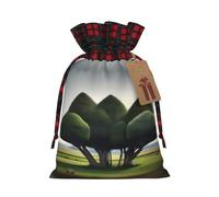 XZDLXJ EerieEchoes - Bolsa de arpillera con cordón con tela a cuadros y etiqueta de papel kraft