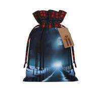 XZDLXJ EerieEvening - Bolsa de arpillera con cordón con tela a cuadros y etiqueta de papel kraft