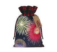 XZDLXJ Espléndida bolsa de arpillera con cordón de fuegos artificiales con tela a cuadros y etiqueta de papel kraft