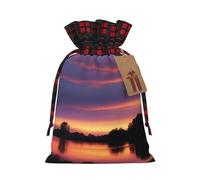 XZDLXJ Evening Glow - Bolsa de arpillera con cordón con tela a cuadros y etiqueta de papel kraft, Black, 1 count (Pack of 1)