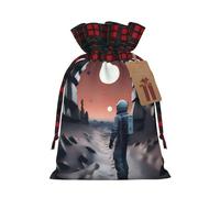 XZDLXJ Exploration - Bolsa de arpillera con cordón con tela a cuadros y etiqueta de papel kraft