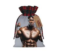 XZDLXJ Fit Physique Bolsa de arpillera con cordón con tela a cuadros y etiqueta de papel kraft