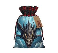 XZDLXJ Flying Dragon - Bolsa de arpillera con cordón y tela a cuadros y etiqueta de papel kraft