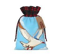 XZDLXJ Flying Seagulls - Bolsa de arpillera con cordón y tela a cuadros y etiqueta de papel kraft