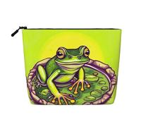 XZDLXJ Frog in a Pond - Bolsa de maquillaje de una sola capa resistente al agua con cremallera para tus necesidades diarias o de viaje, color negro, talla única, Black, Talla única