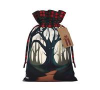 XZDLXJ GhastlyGrove - Bolsa de arpillera con cordón con tela a cuadros y etiqueta de papel kraft