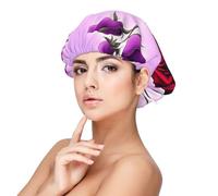 XZDLXJ Gorro de dormir de satén con rosas rojas y moradas para adultos, protección y comodidad del cabello, negro, talla única