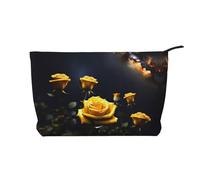 XZDLXJ Hermosa bolsa de cosméticos de pana con rosas amarillas, adecuada para viajes y uso diario, forro resistente, garantiza la longevidad, negro, talla única, Black, Talla única