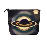 XZDLXJ Hermosa bolsa de maquillaje Saturn resistente al agua con aspecto de lino de una sola capa con cremallera para tus necesidades diarias o de viaje, color negro, talla única, Black, Talla única