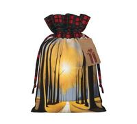 XZDLXJ Impression Sunlight - Bolsa de arpillera con cordón y tela a cuadros y etiqueta de papel kraft