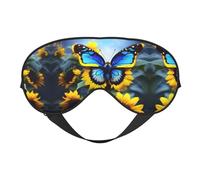XZDLXJ Máscara reversible de poliéster para dormir con diseño de mariposa azul girasol con correa ajustable para máxima comodidad y bloqueo de luz, color negro