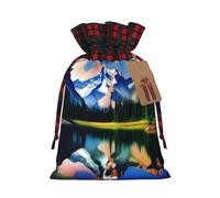 XZDLXJ Mountain Majesty - Bolsa de arpillera con cordón y tela a cuadros y etiqueta de papel kraft, Black, M