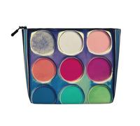 XZDLXJ Paleta de colores redonda, resistente al agua, aspecto de lino, bolsa de maquillaje de una sola capa con cremallera para tus necesidades diarias o de viaje, color negro, talla única, Black,