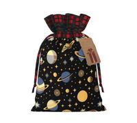XZDLXJ Planet in the Dark - Bolsa de arpillera con cordón con tela a cuadros y etiqueta de papel kraft, Black, M
