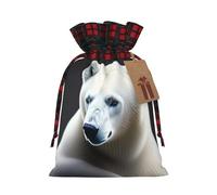 XZDLXJ Polar Bear - Bolsa de arpillera con cordón y tela a cuadros y etiqueta de papel kraft