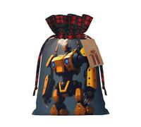 XZDLXJ Robots at War Bolsa de arpillera con cordón con tela a cuadros y etiqueta de papel kraft, Black, M