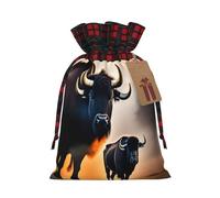 XZDLXJ Silhouette of a Buffalo - Bolsa de arpillera con cordón y tela a cuadros y etiqueta de papel kraft
