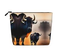 XZDLXJ Silhouette of a Buffalo - Bolsa de maquillaje de una sola capa resistente al agua con cremallera para tus necesidades diarias o de viaje, color negro, talla única, Black, Talla única