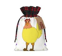 XZDLXJ Singing hen - Bolsa de arpillera con cordón con tela a cuadros y etiqueta de papel kraft