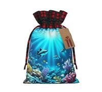 XZDLXJ Submarine Coral Rays - Bolsa de arpillera con cordón y tela a cuadros y etiqueta de papel kraft