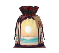 XZDLXJ Una bolsa de arpillera con cordón de Travel Bliss con tela a cuadros y etiqueta de papel kraft, Black, M