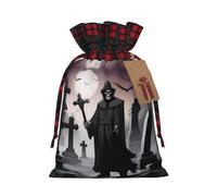 XZDLXJ Una bolsa de arpillera con cordón TombstoneTerrors con tela a cuadros y etiqueta de papel kraft