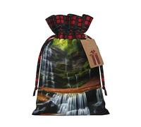 XZDLXJ Waterfall View - Bolsa de arpillera con cordón y tela a cuadros y etiqueta de papel kraft