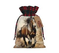 XZDLXJ Western Horse - Bolsa de arpillera con cordón y tela a cuadros y etiqueta de papel kraft