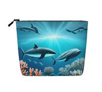 XZDLXJ Whales under the sea - Bolsa de maquillaje de una sola capa resistente al agua con cremallera para tus necesidades diarias o de viaje, color negro, talla única, Black, Talla única