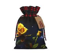 XZDLXJ Yellow Roses Starry Night Bolsa de arpillera con cordón con tela a cuadros y etiqueta de papel kraft