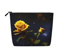 XZDLXJ Yellow Roses Starry Night - Bolsa de maquillaje de una sola capa resistente al agua con aspecto de lino con cremallera para tus necesidades diarias o de viaje, color negro, talla única, Black,