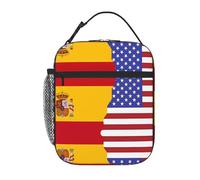 XZDZWK Bolsa de almuerzo aislada de mano con la bandera de Estados Unidos de España con bolsillos laterales de malla y múltiples bolsillos, adecuada para uso en viajes de oficina