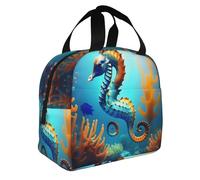 XZDZWK Bolsa de almuerzo multifuncional de caballito de mar de coral de fondo marino, duradera y fácil de transportar para el trabajo, la escuela, picnics y actividades al aire libre