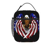 XZDZWK Lonchera aislada de mano con diseño de águila patriótica de la bandera de Estados Unidos con bolsillos laterales de malla y múltiples bolsillos, adecuada para uso en viajes de oficina