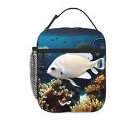 XZDZWK White-Golden Fish - Lonchera aislada de mano con bolsillos laterales de malla y múltiples bolsillos, adecuada para uso en viajes de oficina
