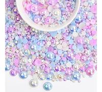 Xzeemo 2010 Piezas Cuentas de Cabujones, Perlas con Parte Trasera Plana, Cuentas Brillantes Media Esfera, Cuentas Vistoso para Decoración de Uñas Bisutería álbumes de Recortes, 6 Tamaños (B)